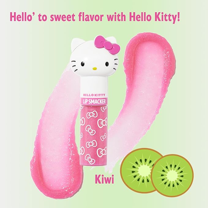 Lip Smacker Lippy Pals Swirls, Sanrio Hello Kitty, Flavored Moisturizing & Smoothing Soft Shine Lip Balm, Hydrating & Protecting Fun Tasty Glossy Finish , Cruelty-Free & Vegan - Kiwi-Velvo Beauty