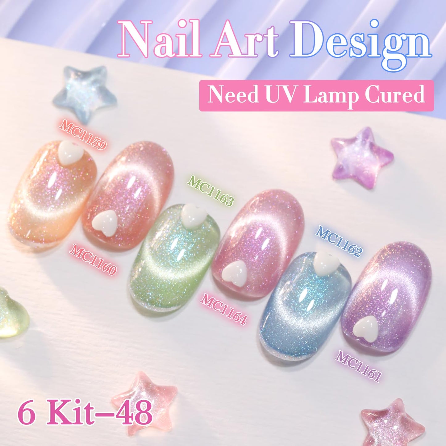 Double Rhythm 6 Colors Cat Eye Gel Polish Set Shimmer Glitter with Magnet Holographic Reflective Magnetic UV Nail Art Kit (6-Kit-48)-Velvo Beauty