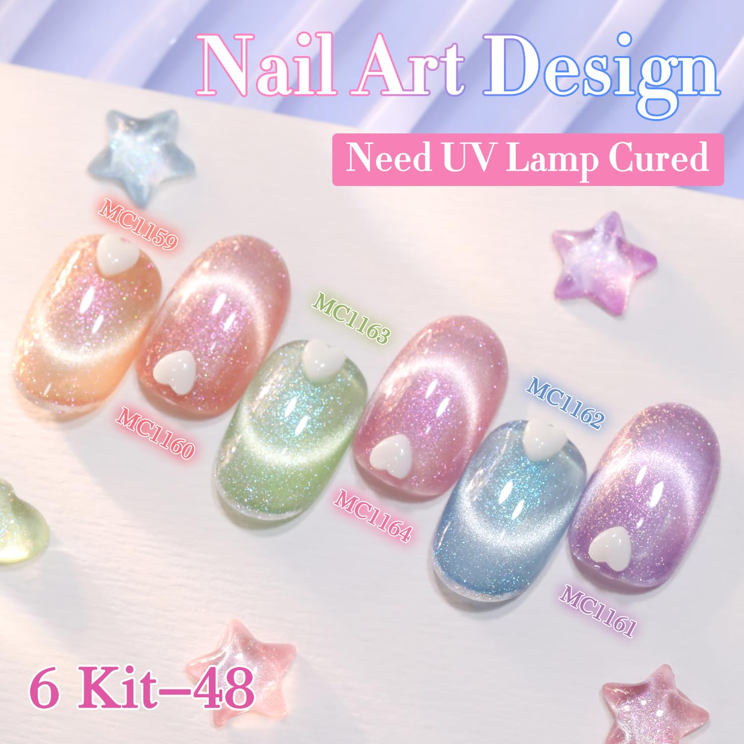 Double Rhythm 6 Colors Cat Eye Gel Polish Set Shimmer Glitter with Magnet Holographic Reflective Magnetic UV Nail Art Kit (6-Kit-48)-Velvo Beauty