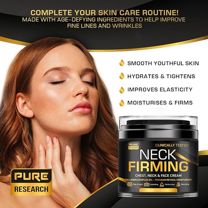 PURE RESEARCH Neck Firming Cream - Anti Wrinkle Cream Day & Night Face Neck and Décolleté Cream - Moisturizing, Lifting & Hydrating-Velvo Beauty