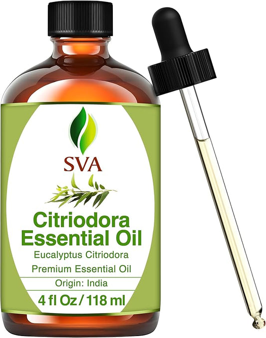SVA Lemon Eucalyptus Essential Oil – 4 Fl Oz – 100% Natural Citriodora Oil - for Diffuser, Hair Care, Face, Skin Care, Aromatherapy, Scalp and Body Massage, Soap and Candle Making – with Dropper-Velvo Beauty