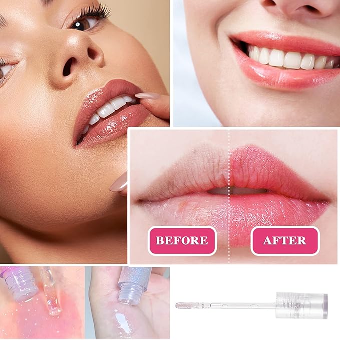 6 PCS Clear Glass Hydrating Lip Gloss Set,Essence Lip Stick Jelly Toothed Lip,Plumping Lip Oil Long Lasting Moisture,Lip Treatment,Lip Balm Kit,Lip Stains For Women,Lip Makeup-Velvo Beauty