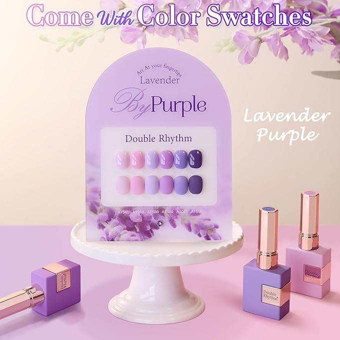 Double Rhythm 6 Pcs 15 ML Gel Polish Set Same Color Same Bottle Soak Off Gel Polish Kit Nail Art Manicure Salon DIY at Home for Women (Light Dark Purple Violet Rose Pink-T6-16)-Velvo Beauty