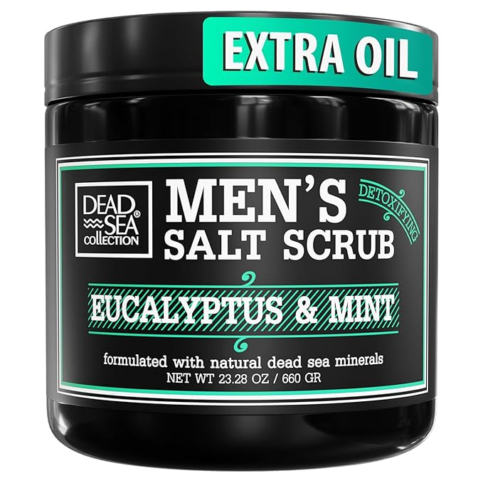 Salt Body Scrub Eucalyptus & Mint For Men– Moisturizes, Exfoliates & Nourishes Skin – Cleanses & Detoxifies with Dead Sea Minerals – Dead Sea Collection - 23.28 OZ-Velvo Beauty