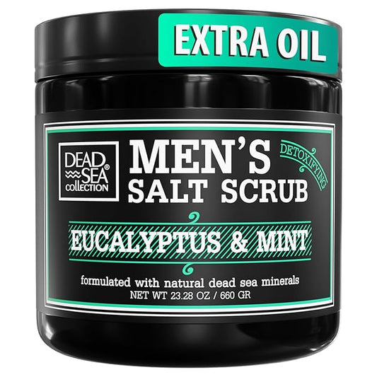 Salt Body Scrub Eucalyptus & Mint For Men– Moisturizes, Exfoliates & Nourishes Skin – Cleanses & Detoxifies with Dead Sea Minerals – Dead Sea Collection - 23.28 OZ-Velvo Beauty