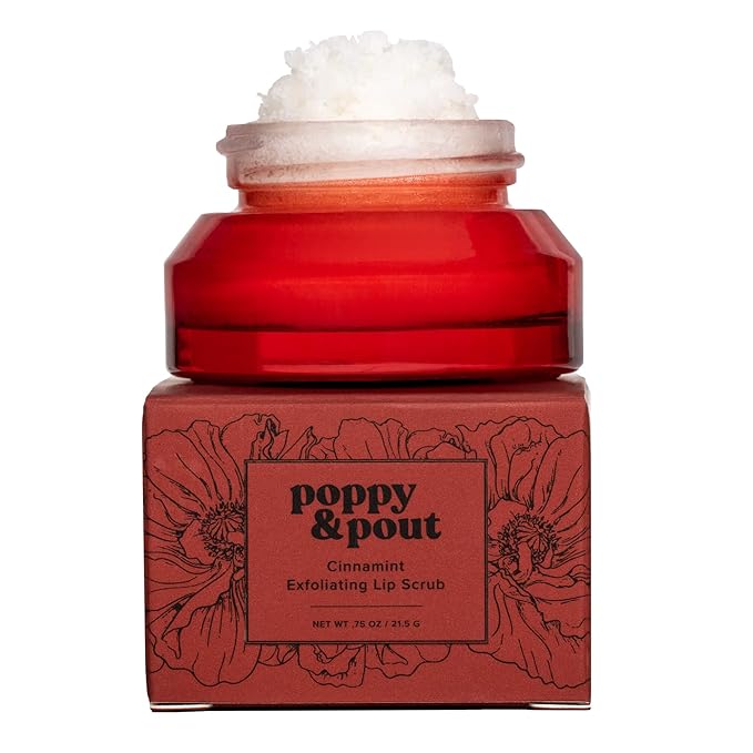 Poppy & Pout Natural Lip Scrub, Moisturizing Sugar Scrub for Dry Lips, Lip Scrubber Exfoliator with Essential Oils Smooths and Hydrates Lips, In Recyclable Glass Jars, Cruelty Free - Cinnamint-Velvo Beauty
