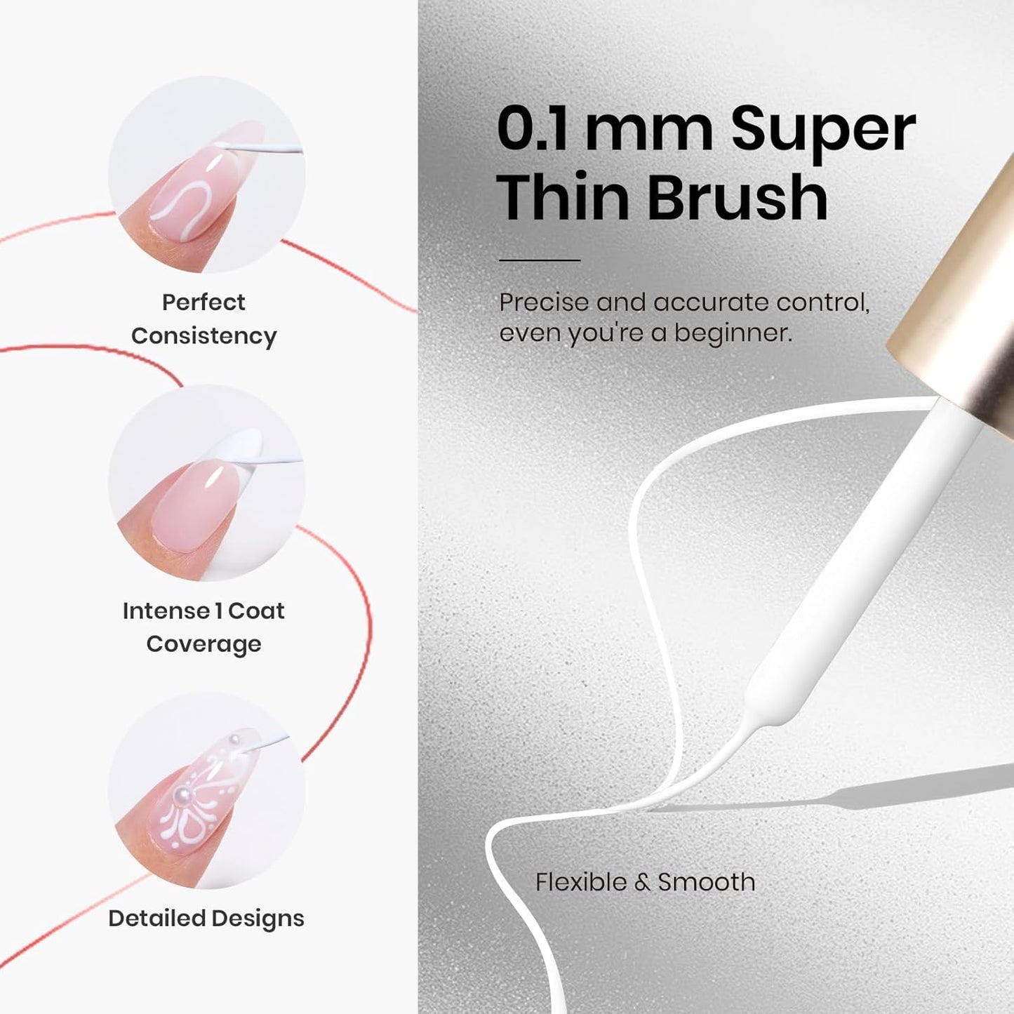 Beetles White Gel Liner Nail Polish 7ml French Tip Gel Polish White Nail Art Painting for Thin Line Nails Design Nails Stuff Soak off Uv Lamp Manicure Salon Gifts for Women-Velvo Beauty