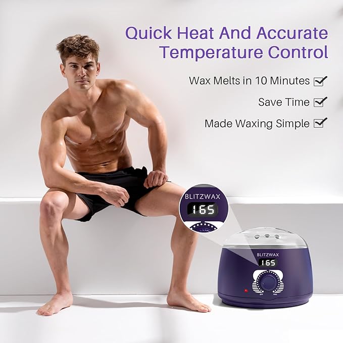 BLITZWAX Single Waxing Pot, Hard Wax Warmer for Face, Legs, Bikini, Brazilian and Body, for 16 oz, At Home Hair Removal Kit, for Men, Beginner Friendly, Quick Heating, Precise Temperature Control-Velvo Beauty