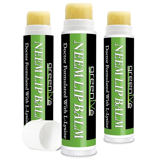 GreenIVe Neem Lip Balm, Vegan Lip Moisturizer with L-Lysine, Soothe and Soften (3)-Velvo Beauty