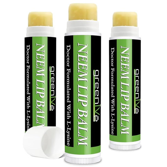 GreenIVe Neem Lip Balm, Vegan Lip Moisturizer with L-Lysine, Soothe and Soften (3)-Velvo Beauty