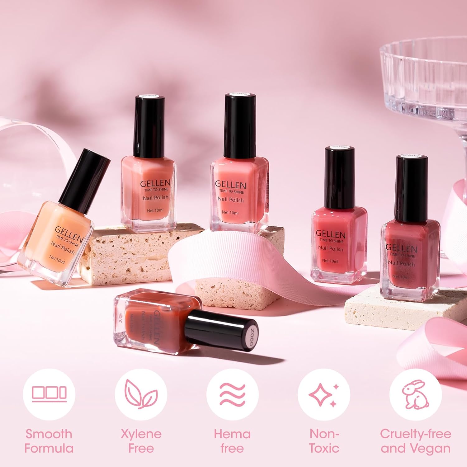 GELLEN Clear Pink Nail Polish, Sheer Pink Jelly Natural Regular Nail Polish Quick Dry Summer 6 Light Colors Set for Acrylic Natural Nails Home Salon, Chip Resistant, Non UV Gel, Hema Free, Non Toxic-Velvo Beauty