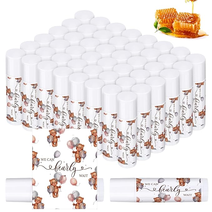 Loopeer 50 Pcs Lip Balm Gift Set Baby Shower Party Favors Natural Ingredients Beeswax lipsticks Gender Reveal Favors Gift Chapped Lips Care Products for Baby Kids Men Women and Children (Bear)-Velvo Beauty