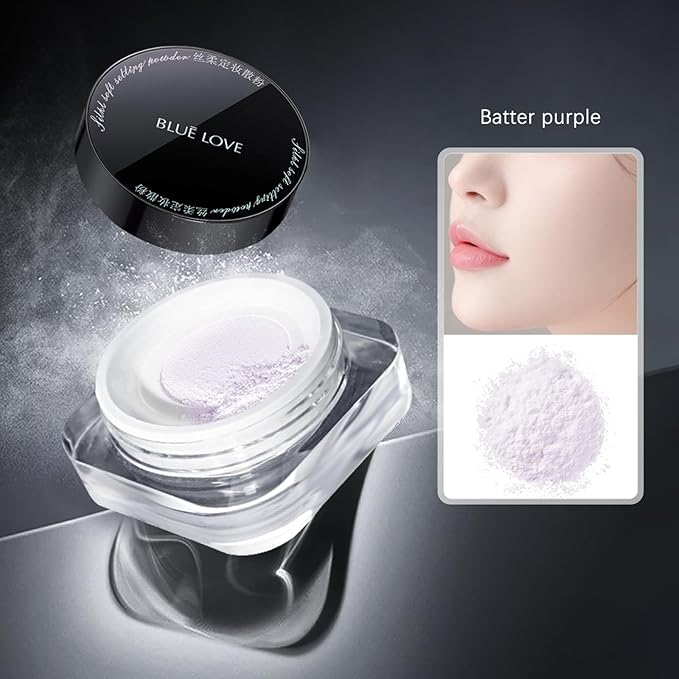 BLUE LOVE Setting Powder Makeup for Oily Skin, Oil Control Smooth Face Makeup Powder Foundation, Waterproof Setting Powder Compact, Oil Control Face Pressed Loose Powder(Purple)-Velvo Beauty