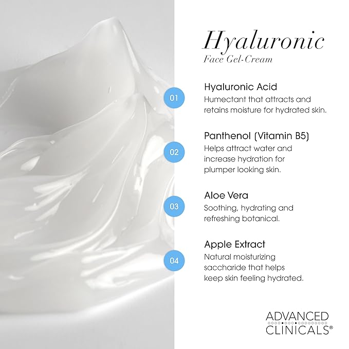 Advanced Clinicals Hyaluronic Acid Moisturizer Gel Face Cream W/Vitamin E + B5 | Hydrating & Vitamin C Face Lotion Hydrates Dry Skin & Improve Look Of Wrinkles & Fine Lines, 2 Fl Oz-Velvo Beauty