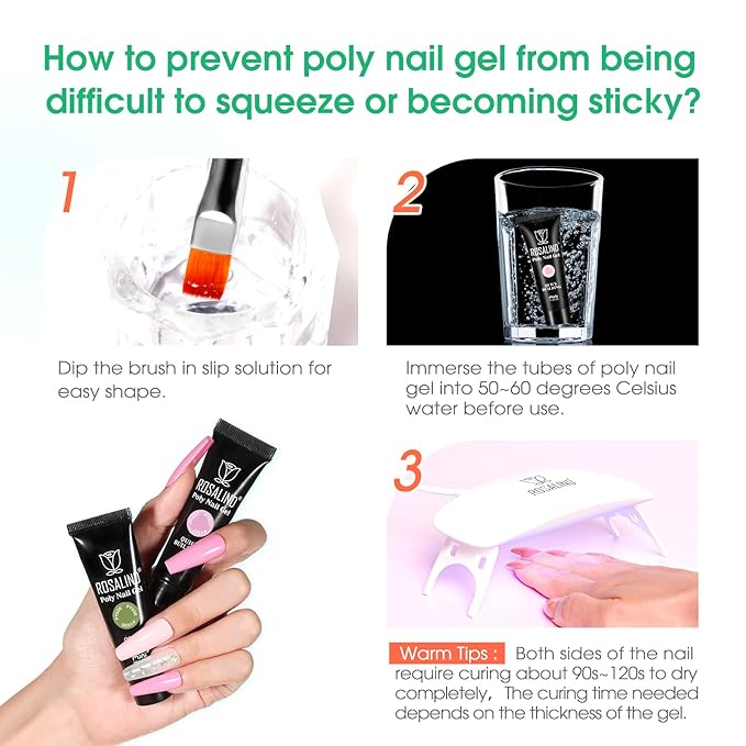 ROSALIND 8PCS Poly Nail Gel Kit with Mini Nail Lamp Clear Nude Poly Nails Gel Kit Starter Kit Nude Pink Nail Extensions Gel Set-Velvo Beauty