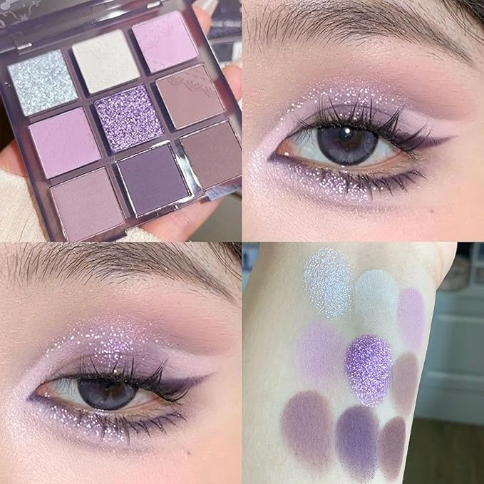 Erinde 9 Colors Eyeshadow Palette, Matte Shimmer Glitter Eye Shadow Palette Makeup, Highly Pigmented Long Lasting Waterproof, Natural Neutral Nude Eyeshadow Make Up Pallet, Purple Dreamscape-Velvo Beauty
