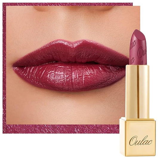 Oulac Burgundy Lipstick for Women with Metallic 3D Shine Lightweight Hydrating Formula, High Impact Lip Color, Vegan Beauty, Full Coverage Lip Makeup, Christmas Gifts for Women, Love Particle(03)-Velvo Beauty