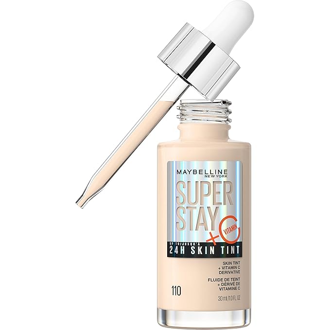 Maybelline Super Stay Up to 24HR Skin Tint, Radiant Light-to-Medium Coverage Foundation, Makeup Infused With Vitamin C, 110, 1 Count-Velvo Beauty