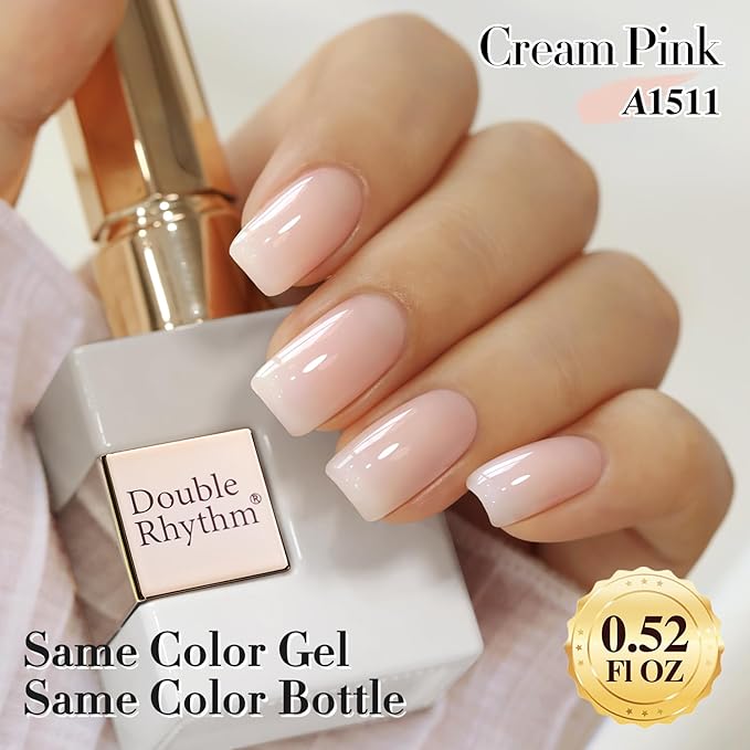 Double Rhythm 0.50 OZ Translucent Gel Polish Same Color Same Bottle Sheer Pastel Neutral Natural Milky 15 ML Jelly UV Nail Art DIY at Home (Beige Nude-A1511)-Velvo Beauty