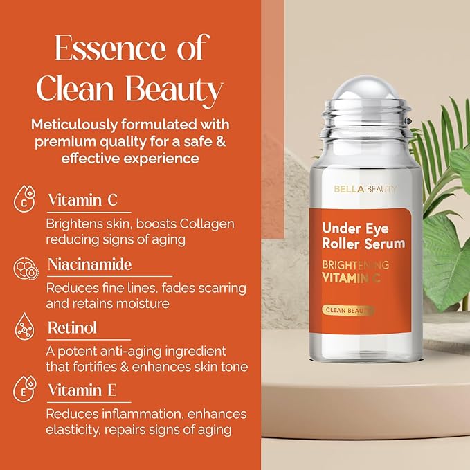 Eye Roller Serum with Vitamin C & Niacinamide - Eye Serum for Puffiness & Fine Lines - Anti Aging Korean Skin Care - 1.69 Fl Oz./50ml-Velvo Beauty