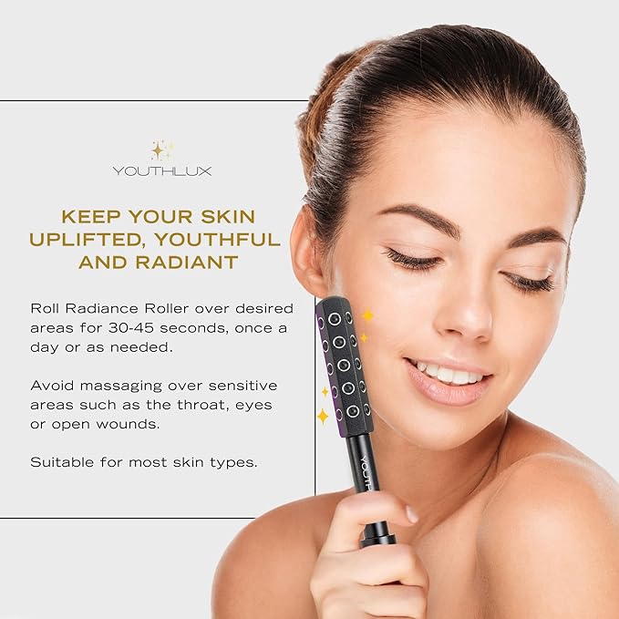 Radiance Roller – Germanium Stone Facial Massage Tool for Lifting, Sculpting, De-Puffing, Glow Boost, Energizing & Cooling Effect (Black)-Velvo Beauty