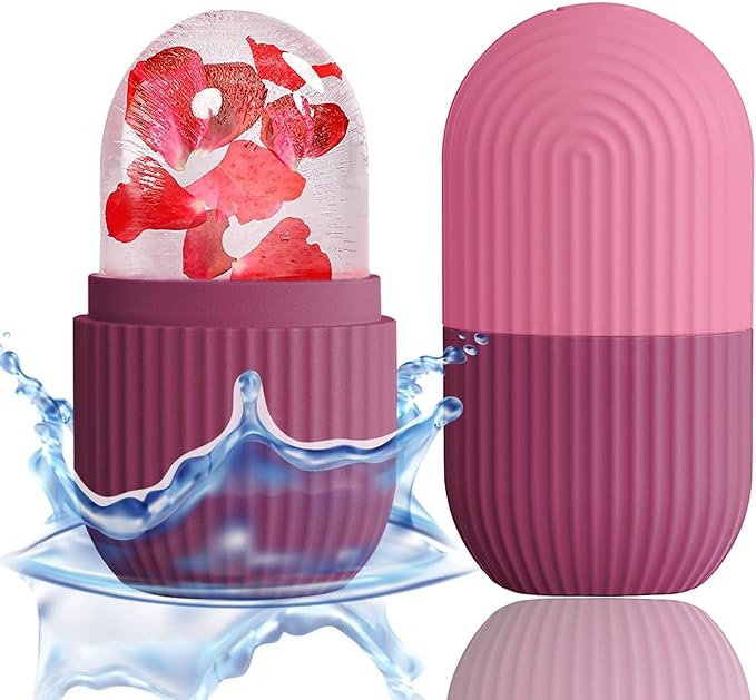 XHJRI Ice Face Roller Massager,Ice Cube Roller for Face, Eyes and Neck Naturally Conditioning and Skin Care,De-Puff Eye Bags,Reduce Migraine Pain,Reusable Massage Silicone Ice Mold (Rose)-Velvo Beauty