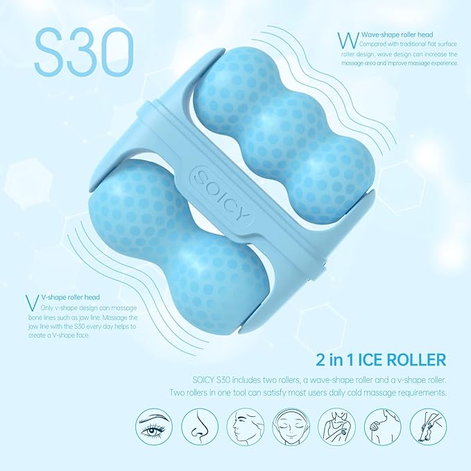 Ice Roller for Face ，Ice Face Roller Cold Therapy Tools, Cold Facial Ice Roller Massager for Eye Puffiness, Migraine, TMJ Pain Relief & Minor Injury, Skin Care Products (Blue)-Velvo Beauty