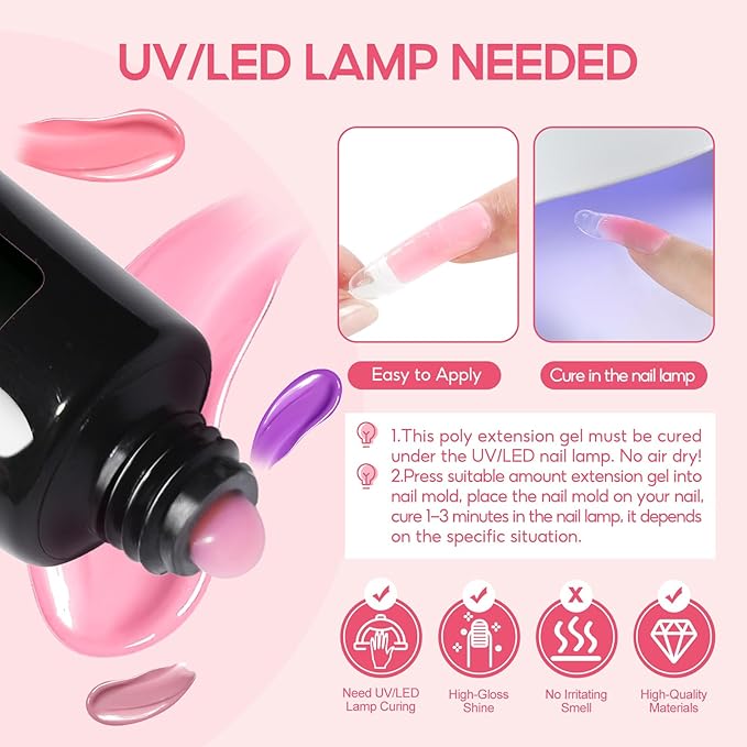 44PC Poly Nail Gel Kit with U V Lamp Starter Kit, 16ML 15 Colors Poly Extension Gel with Light Slip Solution Nail Rhinestones Glitter Decoration Powder Nail Art Kit for Beginners Gifts for Women-Velvo Beauty