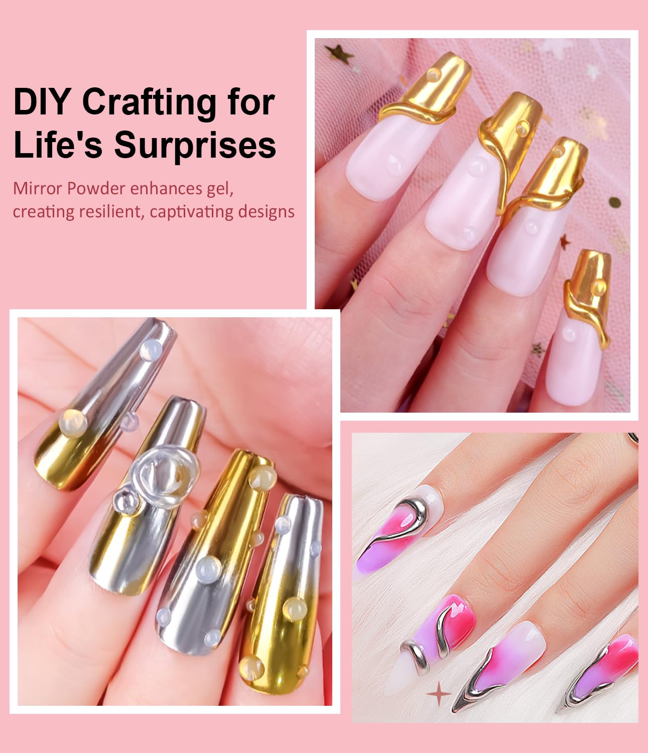 3D Nail Gel Art BISHENGYF - 15g Sculpting Gel Nail Glue with Gold White Chrome Nail Powder for Nail Art Non-Sticky Hand Hard Gel Carving Gel for Chrome Powder for Art Home DIY-Velvo Beauty