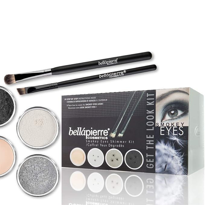 bellapierre Get the Look Kit | Mineral Shimmer Powder, Makeup Base, and Brush Set | 7 Beautiful Looks | Non-Toxic and Paraben Free | Oil and Cruelty Free | Long Lasting Formulas - Smokey Eyes-Velvo Beauty