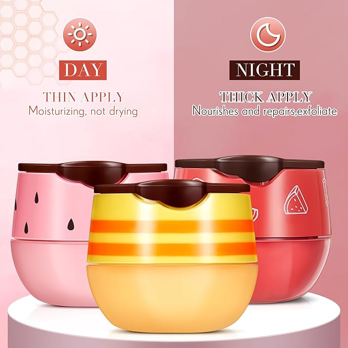 12 Pcs Bee Lip Balm Honey Pot with Brush Propolis Lip Mask Overnight, Moisturizing Hydrating Lip Sleeping Mask Prevention Dry and Cracked(Honey+Strawberry+Watermelon)-Velvo Beauty