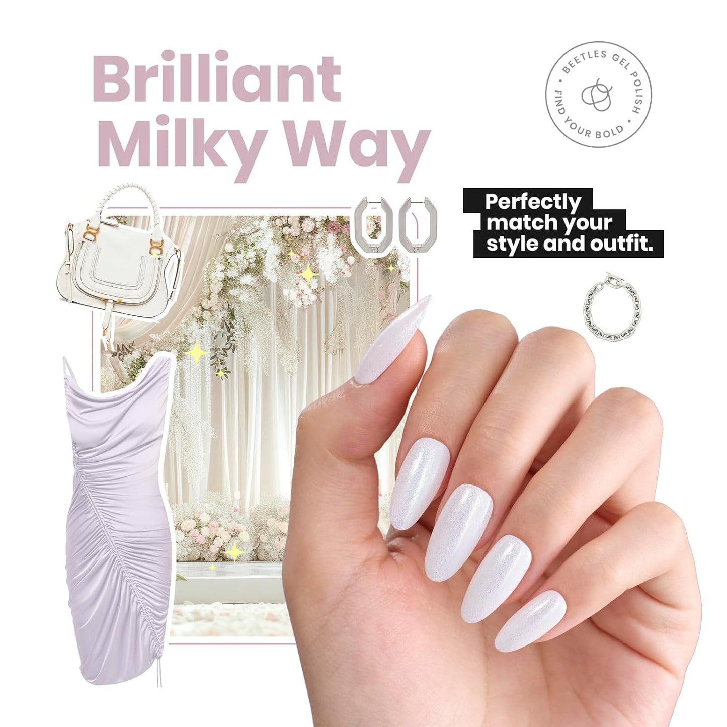 beetles Nail Polish Glitter Nail Lacquer Shimmer-Like Top Coat Fast Drying & Long Lasting Brilliant Milky Way, No UV Lamp Needed for DIY Nail Art Salon at Home Gifts for Women-Velvo Beauty