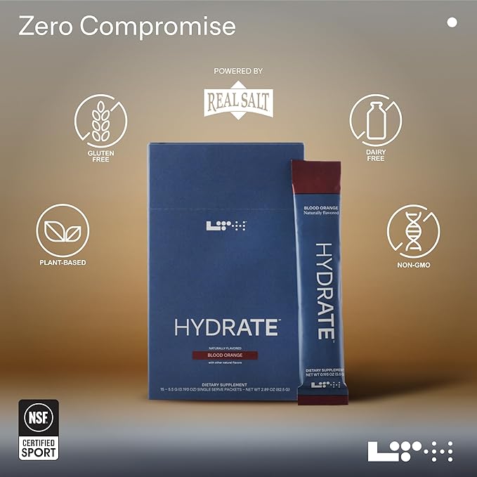 LTH Hydrate Hydration Mix - Trusted by Life Time Fitness Members - NSF Certified for Sport - Electrolyte Powder - Plant-Based, Non-GMO, Gluten Free - 15 Single-Serve Packets (Blood Orange) - 2-Pack-Velvo Beauty