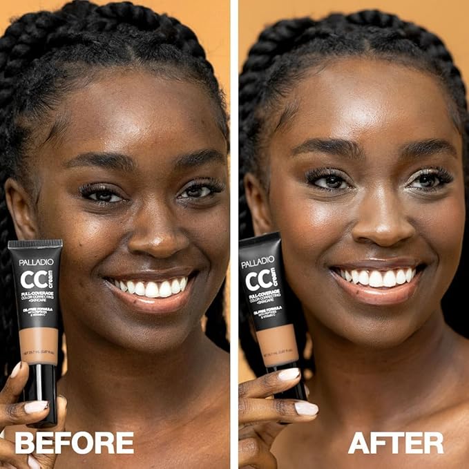 Palladio Full-Coverage Color Correction CC Cream, Oil-Free with Peptides & Vitamin C, Best for Correcting Redness and Uneven Skin Tone, Buildable Foundation Coverage (Rich 52W)-Velvo Beauty