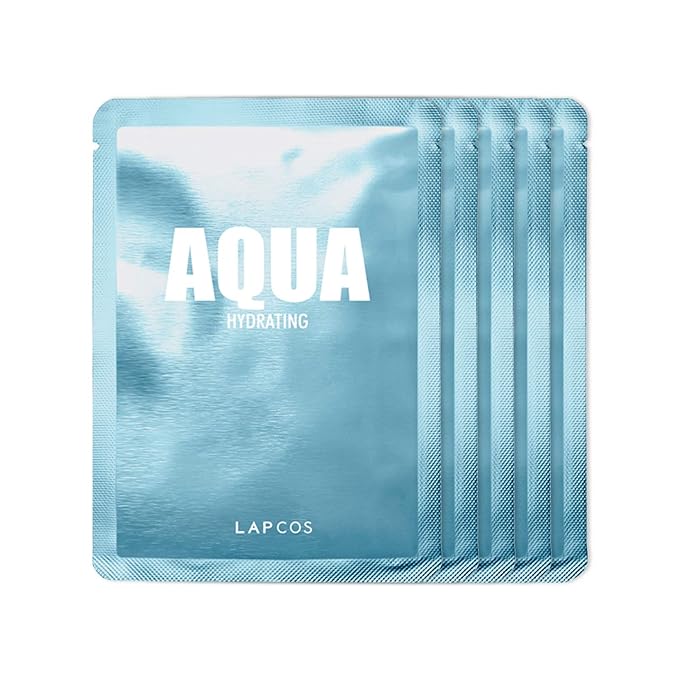 LAPCOS Aqua Sheet Mask, Hydrating Daily Face Mask with Seawater and Plankton Extract to Nourish Skin, Korean Beauty Favorite, 5-Pack-Velvo Beauty