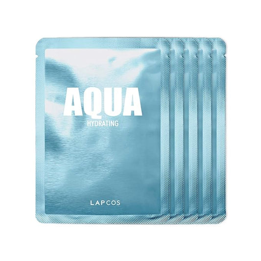 LAPCOS Aqua Sheet Mask, Hydrating Daily Face Mask with Seawater and Plankton Extract to Nourish Skin, Korean Beauty Favorite, 5-Pack-Velvo Beauty