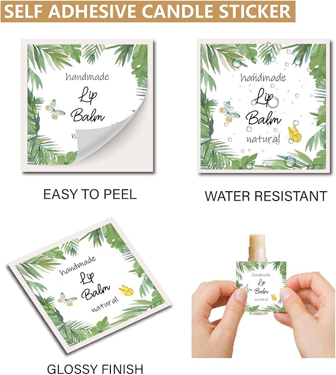 CRASPIRE 80Pcs 8 Styles Lip Balm Sticker Plant Butterfly Self-Adhesive Homemade Lip Balm Labels Vintage Square DIY Plant Label Stickers for Lip Balm Containers Cosmetics Lipsticks-Velvo Beauty