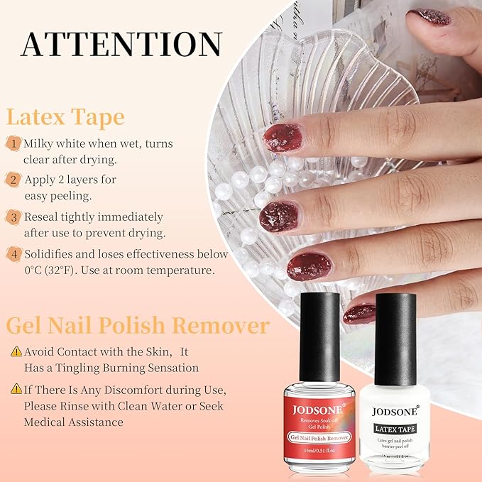 JODSONE Gel Nail Polish Remover Kit - Set with 15ml Gel Nail Polish Remover, Cuticle Oil and Latex Tape, and Complete Remover Manicure Tool Set, No Soaking-Velvo Beauty