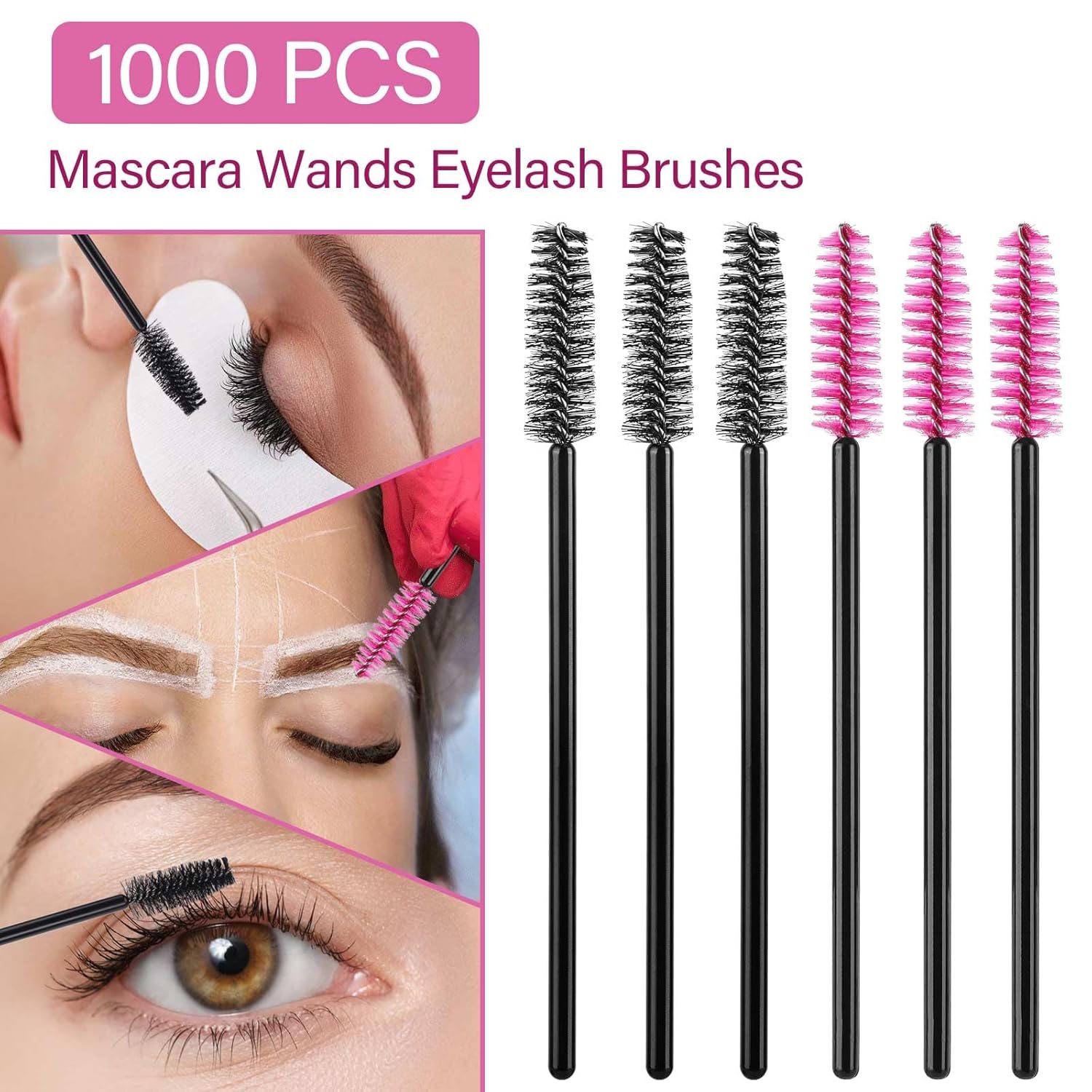 1000 Disposable Mascara Wands Eyelash Brushes Spoolies for Eyebrow Eye Lash Extension Black and Rose Red-Velvo Beauty