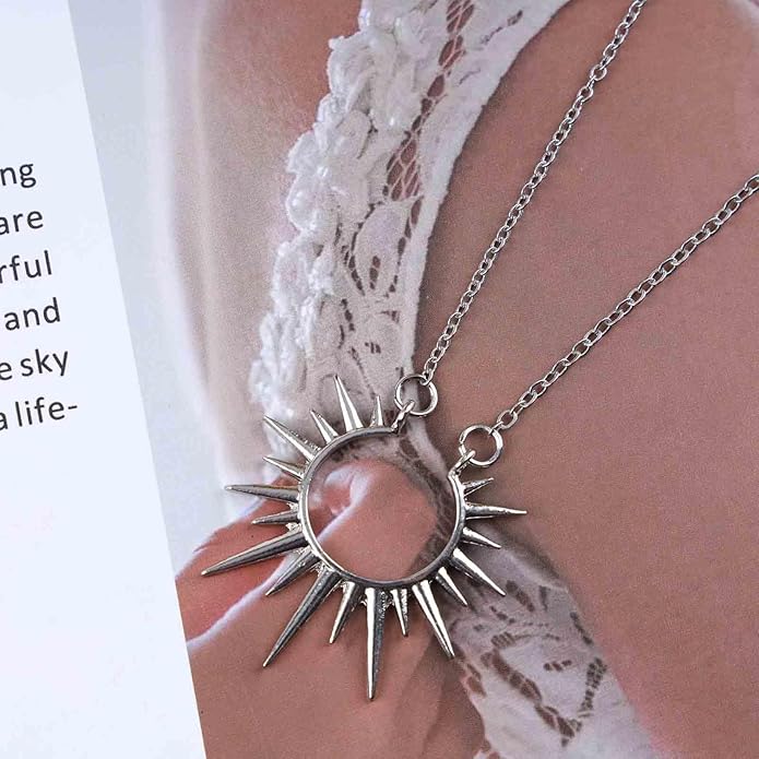 Vintage Sunburst Pendent Necklace Hollow Sunburst Necklace Moonstone Gold Sun Choker Necklace Open Sunburst Necklace Jewelry for Women (Gold)-Velvo Beauty