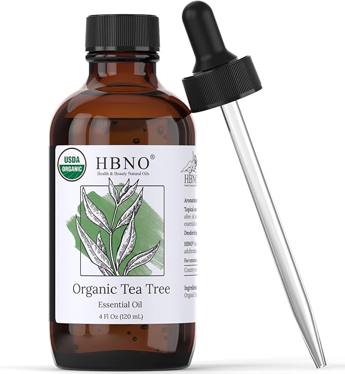 HBNO California Bottled Organic Tea Tree Oil for Skin & Hair - 4 fl oz (120ml) - USDA Certified Organic Tea Tree Oil for Aromatherapy-Velvo Beauty