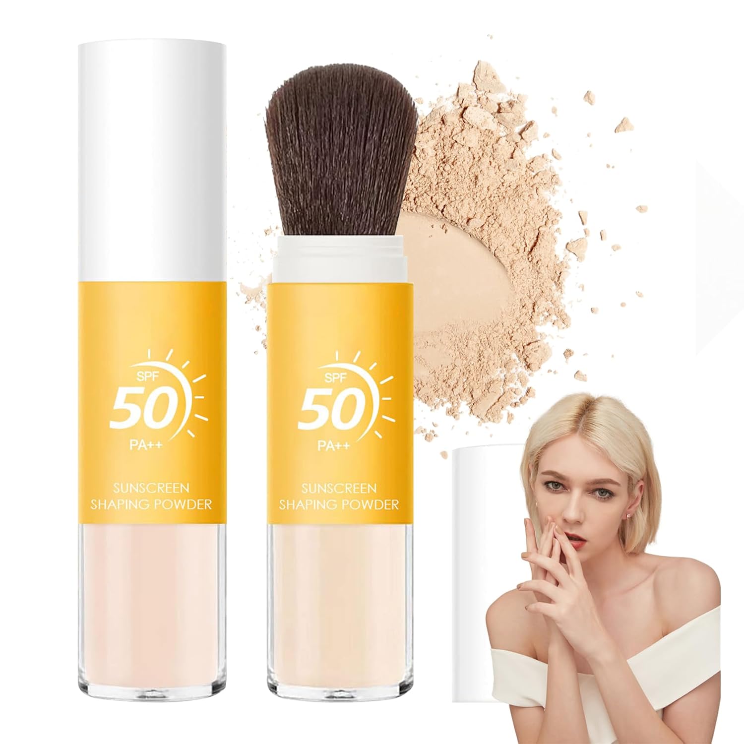 Sunscreen Setting Powder,Brush Setting Makeup SPF 50 PA++ for All Skin,Moisturizing & Lightweight Loose Face Powder with Sunscreen Brush,Soft Matte Finish Long Lasting Oil Control Make up-Velvo Beauty