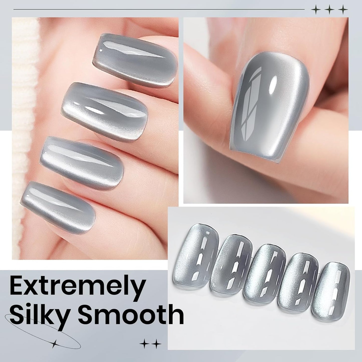 Moonlight Cat Eye Gel Nail Polish 10ml Silk Magnetic Nail Polish Glass Cateye Gel Polish with Magnetic Stick Soak Off UV LED Nail Lamp Nail Art Manicure Salon Home DIY 001, Gray-Velvo Beauty