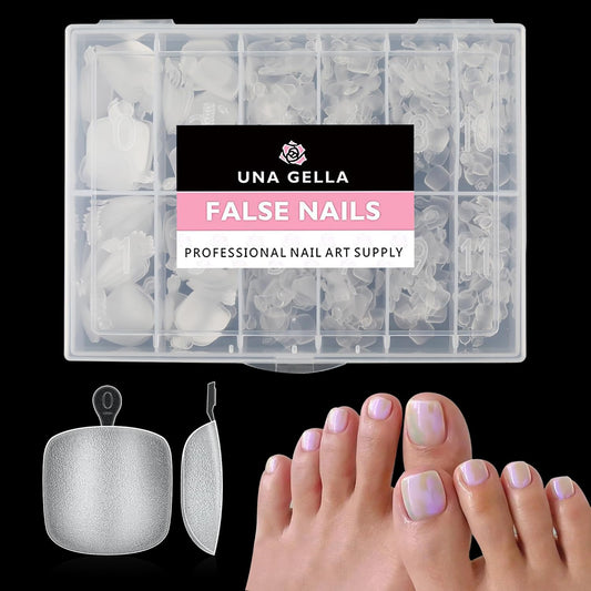 UNA GELLA Toe Nail Tips 216Pcs Short Square False Soft Gel Full Cover Fake Toe Nails Matte Toe Nails 12 Sizes Pre-Shape Fake Toenails Gel Toe Nail Tips for Nail Extension Home DIY Nail Salon-Velvo Beauty