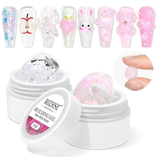 MIZHSE Solid Builder Gel, Aurora Pink & Clear Sculpting Gel for Nails, Non-Sticky 3D Nail Art Mermaid Pearl Building Carving Modeling Sculpture Hard Extension Manicure Salon Home DIY-Velvo Beauty