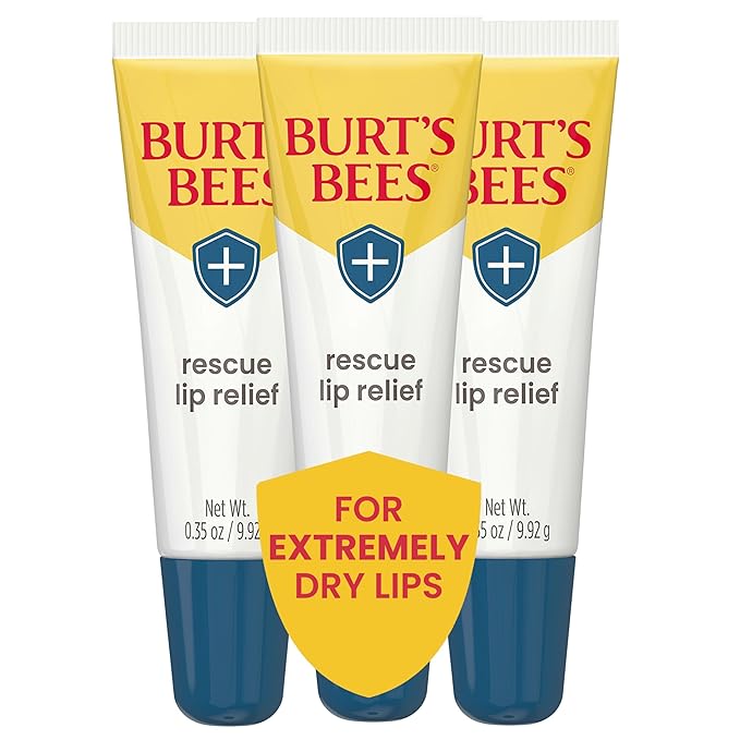 Burt's Bees Rescue Lip Relief Lip Balm, With Shea Butter and Echinacea, Tint-Free, Natural Origin Lip Care, 3 Tubes, 0.35 oz.-Velvo Beauty