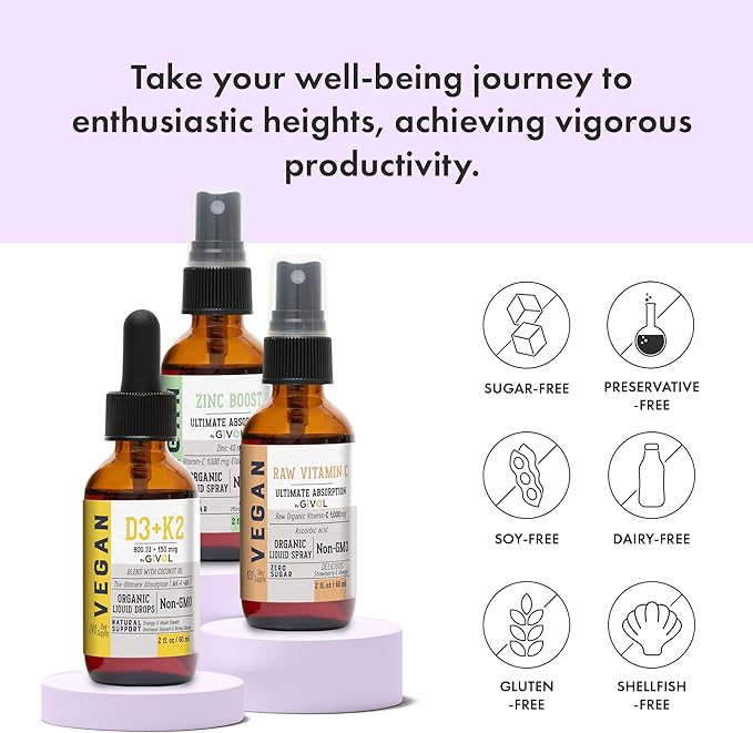 Immunity Support Pack - Raw Vitamin C, D3 & K2 Liquid, Zinc Picolinate - Premium Heart Health Vitamins w/Essential Minerals, Antioxidant Properties, & Cardiovascular Benefits - 180 Days Supply-Velvo Beauty