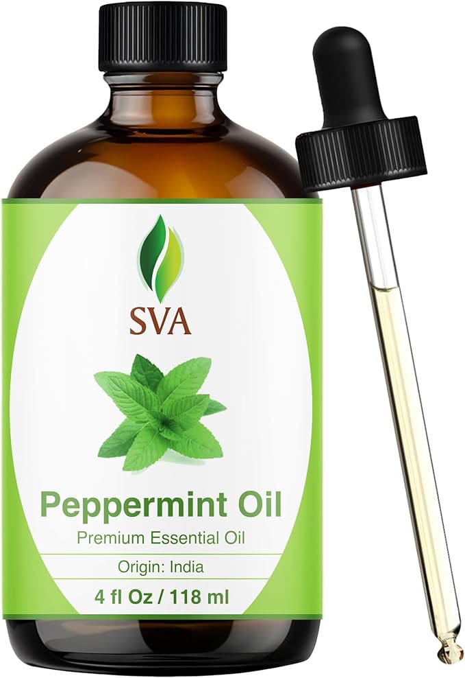 SVA Peppermint Essential Oil – 4 Fl Oz – 100% Natural Peppermint Oil - for Diffuser, Hair Care, Face, Skin Care, Aromatherapy, Scalp and Body Massage, Soap and Candle Making - with Dropper-Velvo Beauty