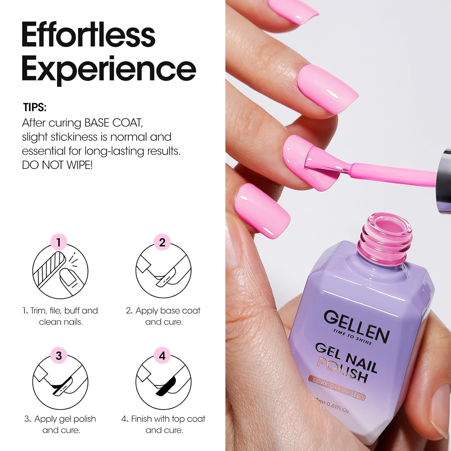 Gellen Pink Gel Nail Polish, 18ML 1Pc Pink Purple Gel Polish Soak off UV LED Nail Lamp Pink Nail Polish for Spring Summer Salon DIY Nail Art Manicure at Home Holiday Gift for Women, 0.61 Fl Oz-Velvo Beauty