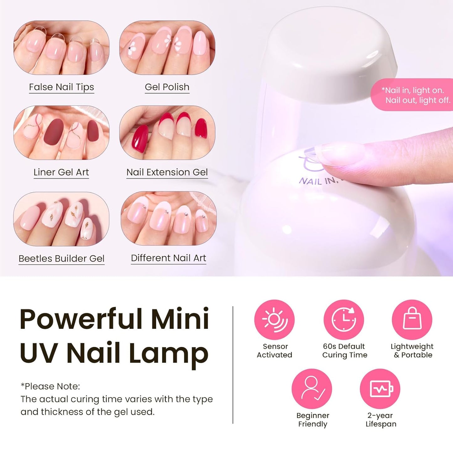 Beetles Tipex Instant Apex Nail Tips Kit, Oval Short 224Pcs 16 Sizes Pre-Building & Pre-Etched Thicker Acrylic Nails False Nail Extension with Tipex Uv Nail Glue Mini Nail Lamp-Velvo Beauty